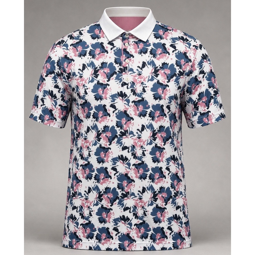 Puma Polo Shirt Mens XL Regular Fit White Pink Blue Floral Performance Golf